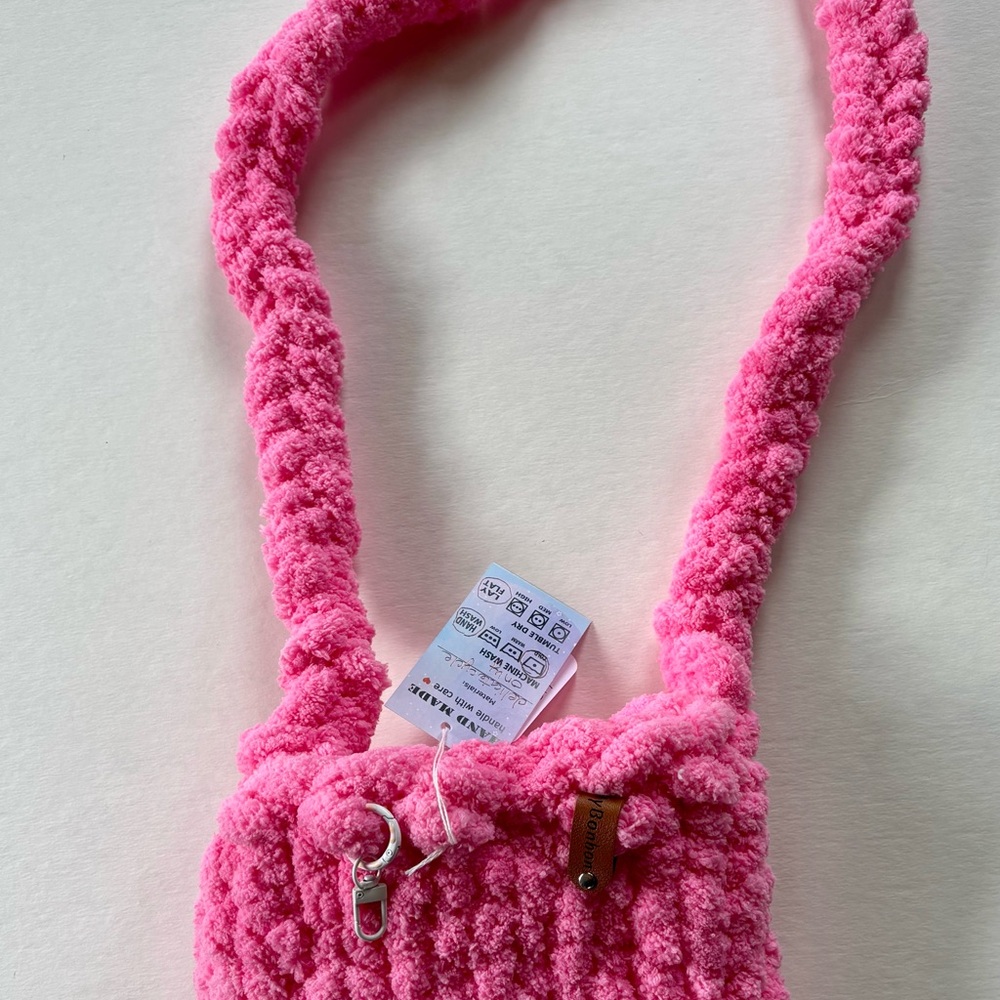 Handcrafted Hot Pink Crossbody Knit Bag
